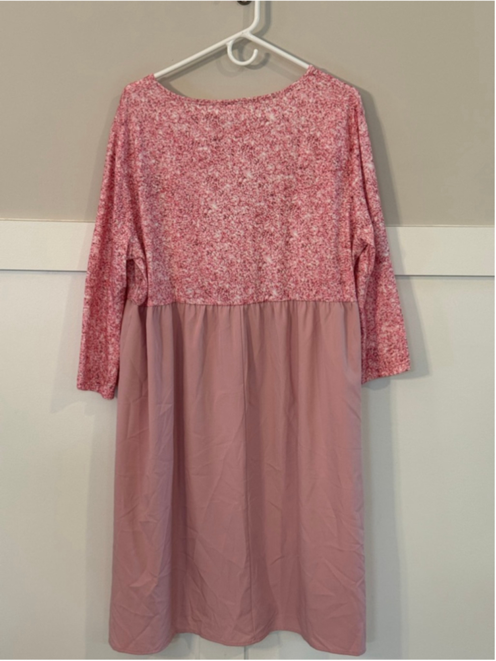 Women’s XXL Pink Floral Babydoll Midi Dress Long Sleeve Loose Boho Cottagecore - Picture 2 of 3